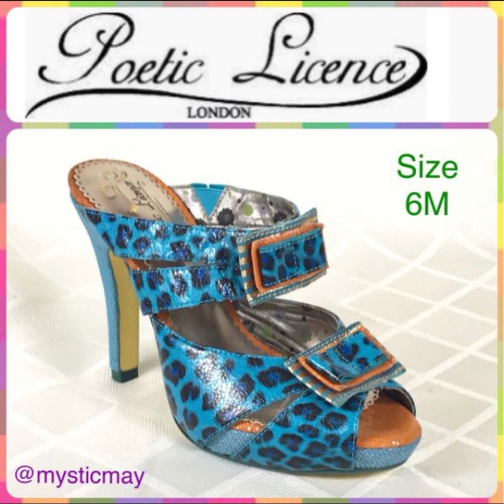 POETIC LICENCE Blue Animal Print Moonlight Dancer Leather Platform Heels Size 6M